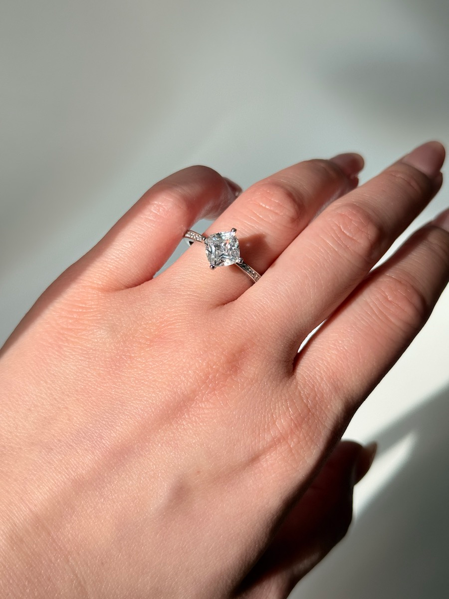 The "Luminary": 2ct Cushion Cut Diamond Ring in Kite Position img 6343