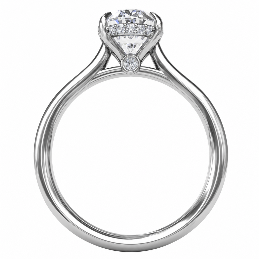 What Is a Cathedral Setting, and Who Is It Actually For? round brilliant diamond engagement ring hidden halo bezel gallery
